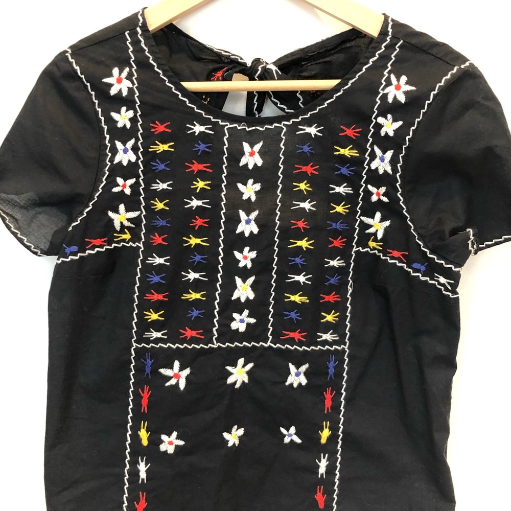 Madewell Black Short Sleeve Embroidered Tee